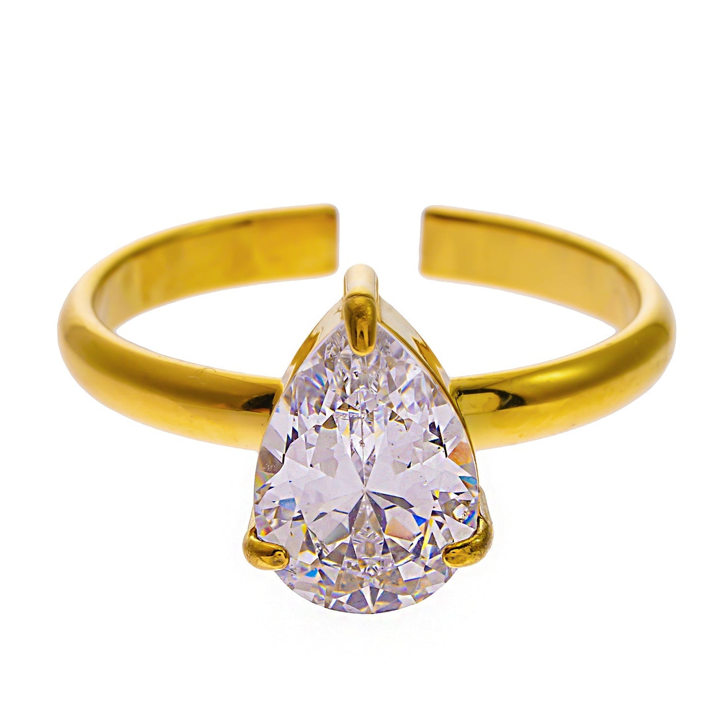 DIMONDA: Classic Gold Ring with Prominent Teardrop Zirconia Centerpiece - Velora Luxury Fashion