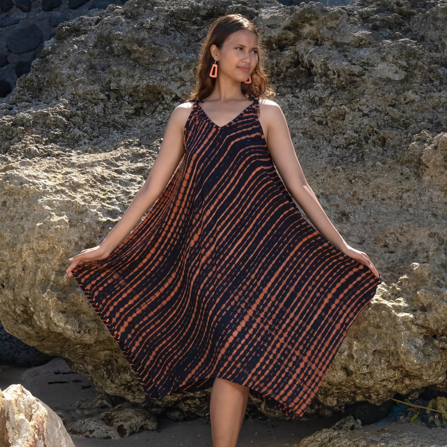 Handkerchief Dress In Orange & Black Tie Dye