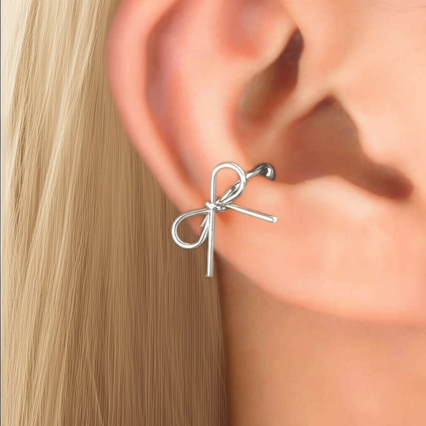 Dainty Bow Ear Cuff (Silver) - Velora