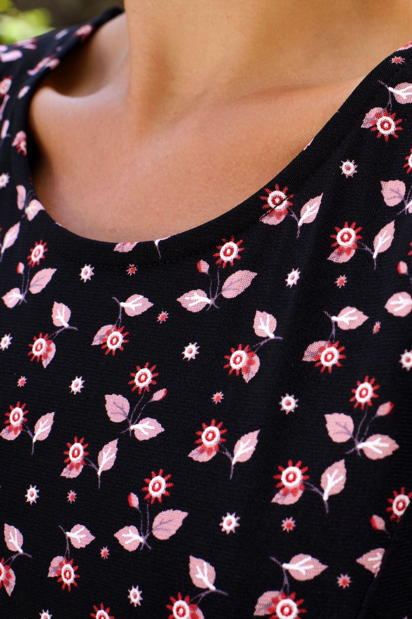 Daisie Black Fit & Flare Mesh Dress Pink Floral Print - Velora Luxury Fashion