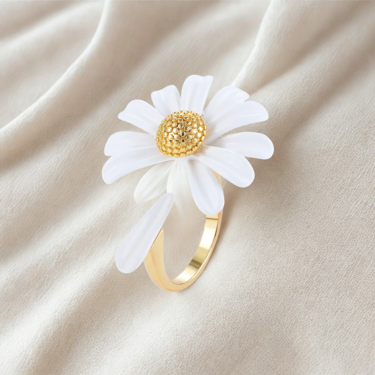 Daisy Petal Open Ring | White & Gold - Velora