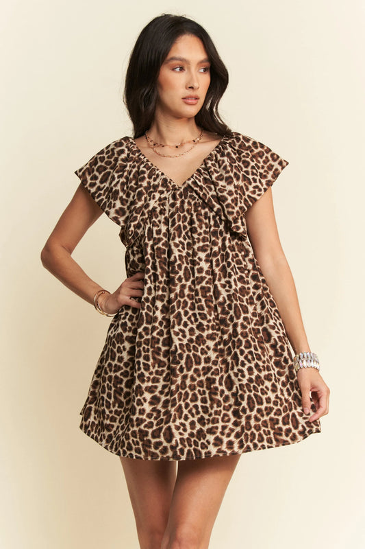 Davi & Dani Animal Printed Velvet Ribbon Mini Dress - Velora Luxury Fashion