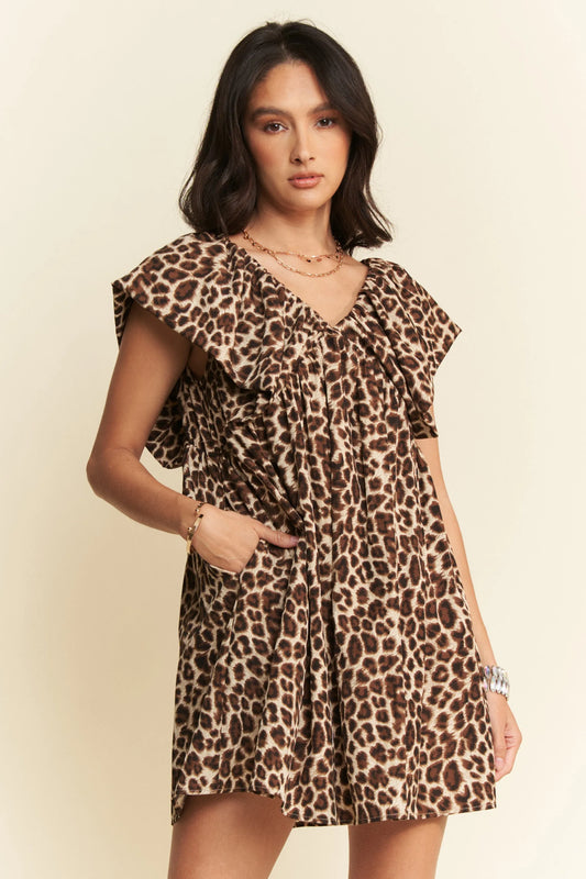 Davi & Dani Animal Printed Velvet Ribbon Mini Dress - Velora Luxury Fashion