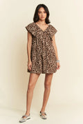 Davi & Dani Animal Printed Velvet Ribbon Mini Dress - Velora Luxury Fashion