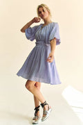 Davi & Dani Back Button Puff Sleeve Mini Dress - Velora Luxury Fashion