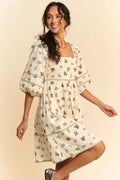 Davi & Dani Cactus Printed Poplin Contrast Piping Mini Dress - Velora Luxury Fashion