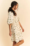 Davi & Dani Cactus Printed Poplin Contrast Piping Mini Dress - Velora Luxury Fashion