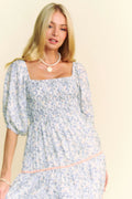 Davi & Dani Contrast Ric Smocking Bodice Tiered Midi Dress - Velora Luxury Fashion