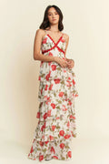 Davi & Dani Contrast Ring Lace Layered Ruffle Maxi Cami Dress - Velora Luxury Fashion