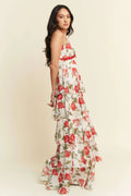 Davi & Dani Contrast Ring Lace Layered Ruffle Maxi Cami Dress - Velora Luxury Fashion