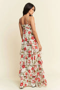 Davi & Dani Contrast Ring Lace Layered Ruffle Maxi Cami Dress - Velora Luxury Fashion