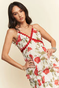 Davi & Dani Contrast Ring Lace Layered Ruffle Maxi Cami Dress - Velora Luxury Fashion