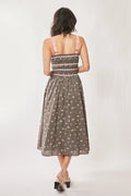Davi & Dani Contrast Velvet Tape Smocking Bodice Midi Dress - Velora Luxury Fashion