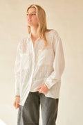 Davi & Dani Crinkled Jacquard Button Down Shirt - Velora Luxury Fashion