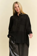 Davi & Dani Crinkled Jacquard Button Down Shirt - Velora Luxury Fashion