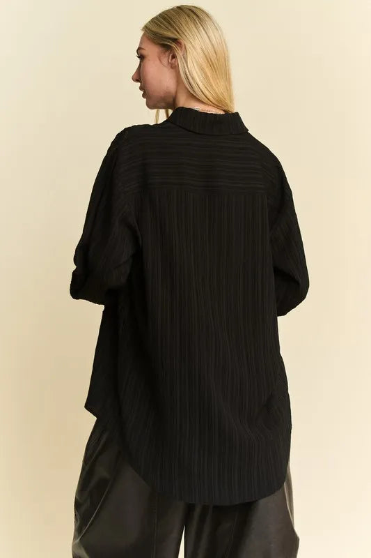 Davi & Dani Crinkled Jacquard Button Down Shirt - Velora Luxury Fashion