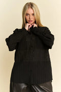 Davi & Dani Crinkled Jacquard Button Down Shirt - Velora Luxury Fashion