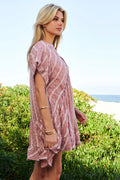 Davi & Dani Embroidery V Neck Short Sleeve Ruffled Mini Dress - Velora Luxury Fashion