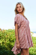 Davi & Dani Embroidery V Neck Short Sleeve Ruffled Mini Dress - Velora Luxury Fashion