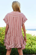 Davi & Dani Embroidery V Neck Short Sleeve Ruffled Mini Dress - Velora Luxury Fashion