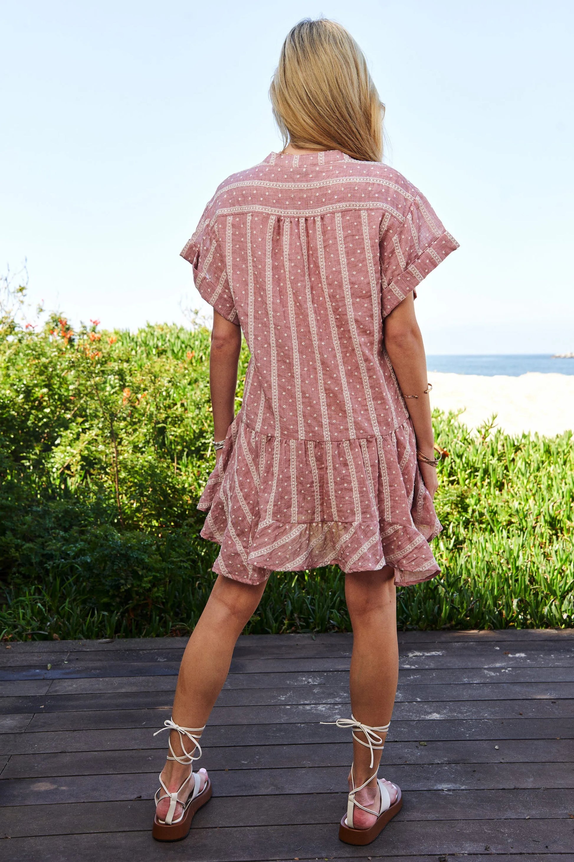 Davi & Dani Embroidery V Neck Short Sleeve Ruffled Mini Dress - Velora Luxury Fashion