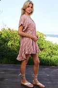 Davi & Dani Embroidery V Neck Short Sleeve Ruffled Mini Dress - Velora Luxury Fashion