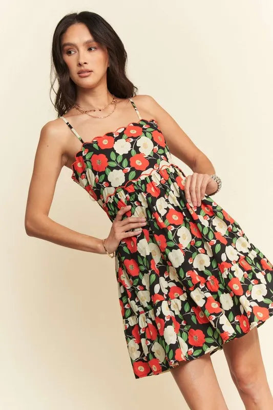 Davi & Dani Floral Scalloped Cutout Back Mini Dress - Velora Luxury Fashion