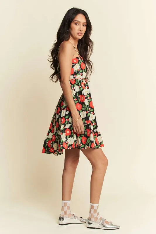 Davi & Dani Floral Scalloped Cutout Back Mini Dress - Velora Luxury Fashion