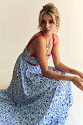 Davi & Dani Geo 2 Tone Printed Wavi Trim Tiered Maxi Dress - Velora Luxury Fashion