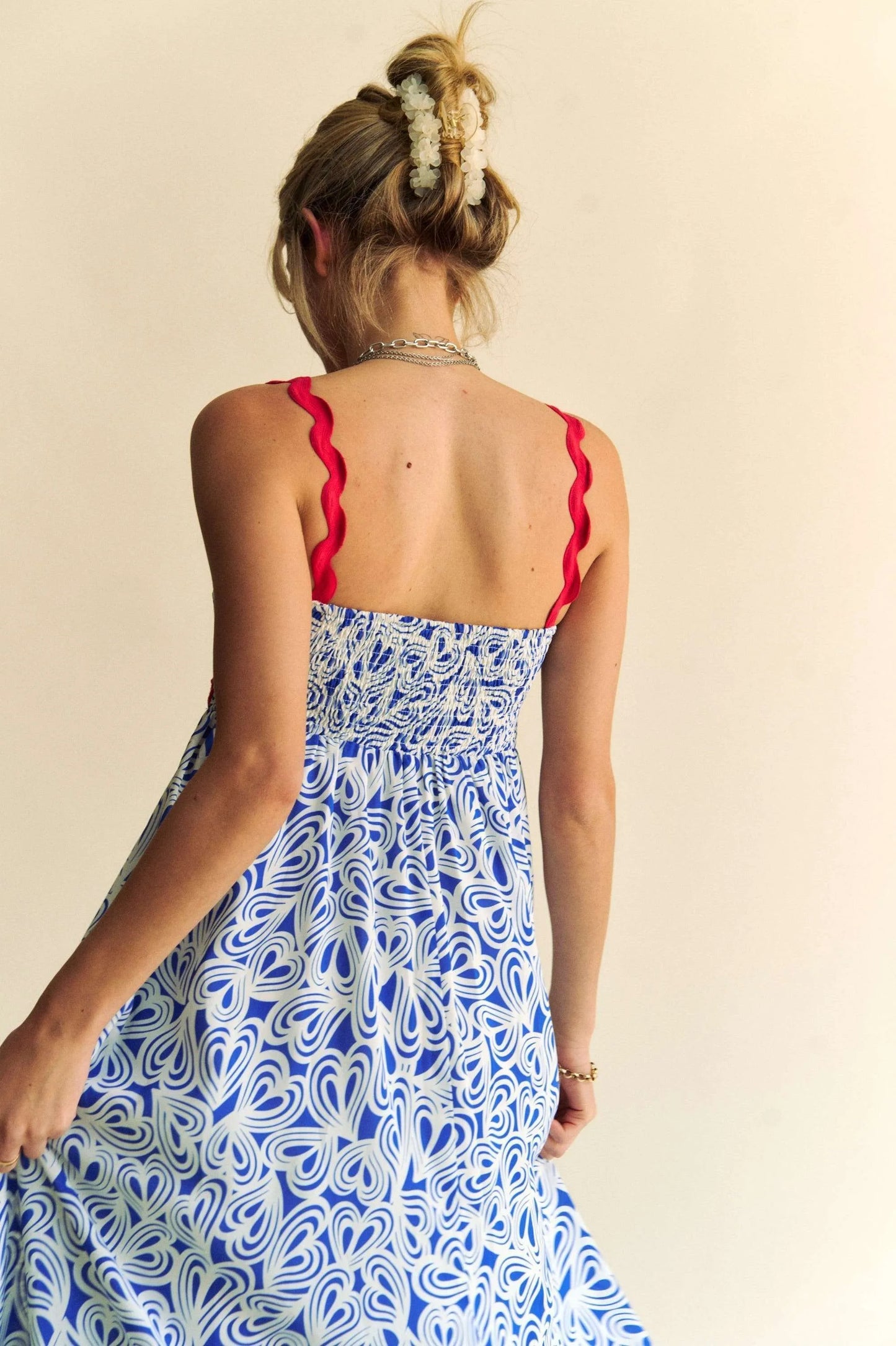 Davi & Dani Geo 2 Tone Printed Wavi Trim Tiered Maxi Dress - Velora