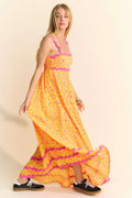 Davi & Dani Geo 2 Tone Printed Wavi Trim Tiered Maxi Dress - Velora Luxury Fashion