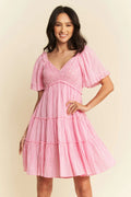 Davi & Dani Jacquard Checker Smocking Tiered Dress - Velora Luxury Fashion