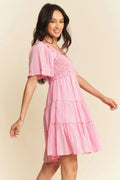 Davi & Dani Jacquard Checker Smocking Tiered Dress - Velora Luxury Fashion