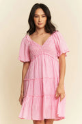 Davi & Dani Jacquard Checker Smocking Tiered Dress - Velora Luxury Fashion