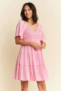 Davi & Dani Jacquard Checker Smocking Tiered Dress - Velora Luxury Fashion