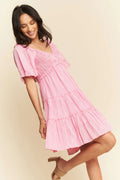 Davi & Dani Jacquard Checker Smocking Tiered Dress - Velora Luxury Fashion