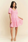 Davi & Dani Jacquard Checker Smocking Tiered Dress - Velora Luxury Fashion