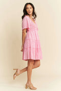 Davi & Dani Jacquard Checker Smocking Tiered Dress - Velora Luxury Fashion