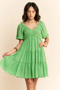 Davi & Dani Jacquard Checker Smocking Tiered Dress - Velora Luxury Fashion
