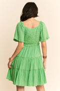 Davi & Dani Jacquard Checker Smocking Tiered Dress - Velora Luxury Fashion