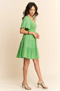 Davi & Dani Jacquard Checker Smocking Tiered Dress - Velora Luxury Fashion