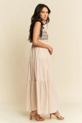 Davi & Dani Multi Contrast Smocked Bodice Straps Maxi Dress - Velora Luxury Fashion