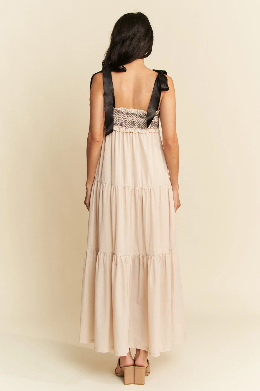 Davi & Dani Multi Contrast Smocked Bodice Straps Maxi Dress - Velora Luxury Fashion