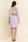 Davi & Dani Self-Tie Puff Sleeve Smocking Open Back Mini Dress - Velora Luxury Fashion