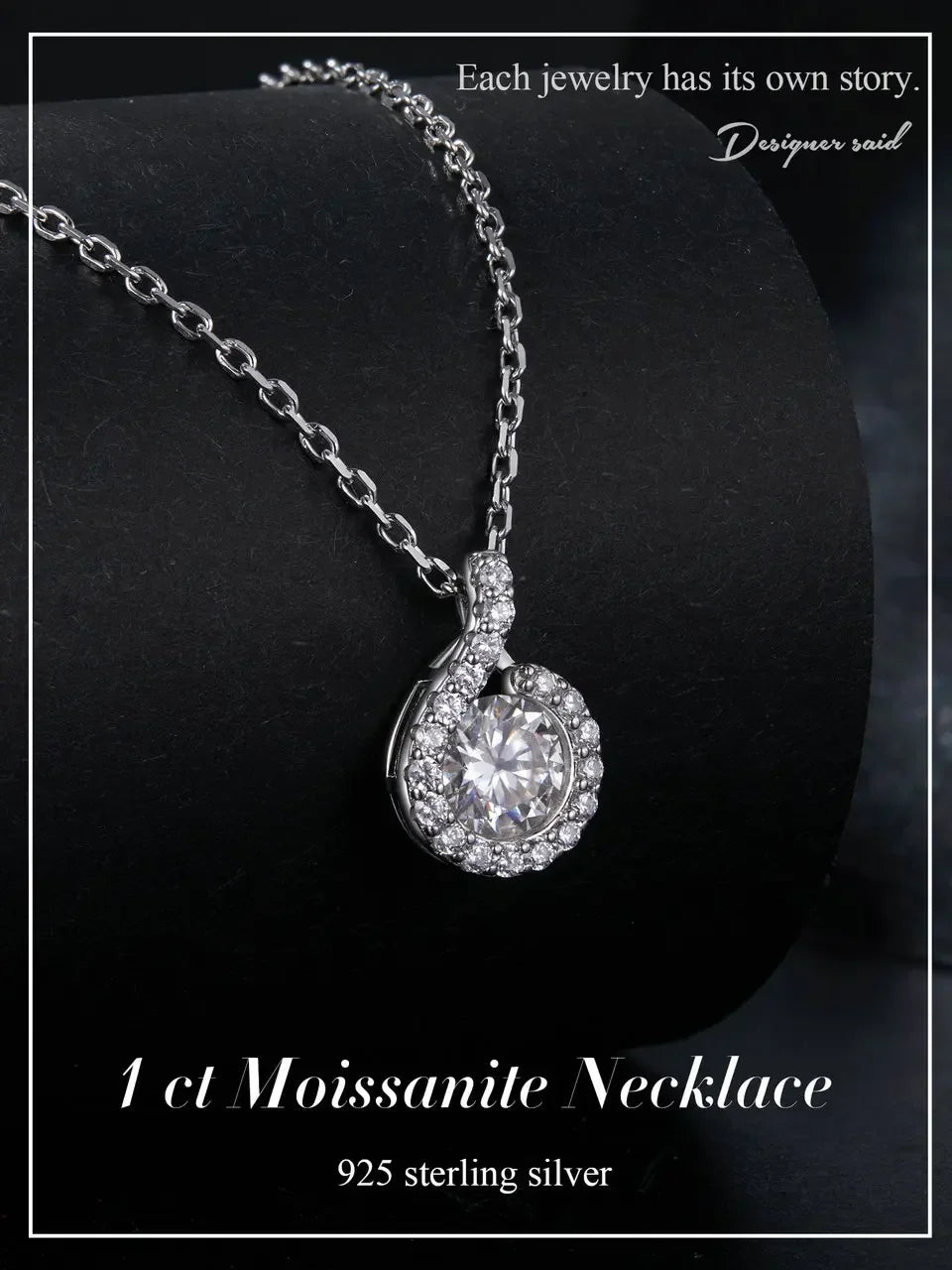 Dazzling 1ct Moissanite Sterling Silver Pendant Necklace - Velora Luxury Fashion