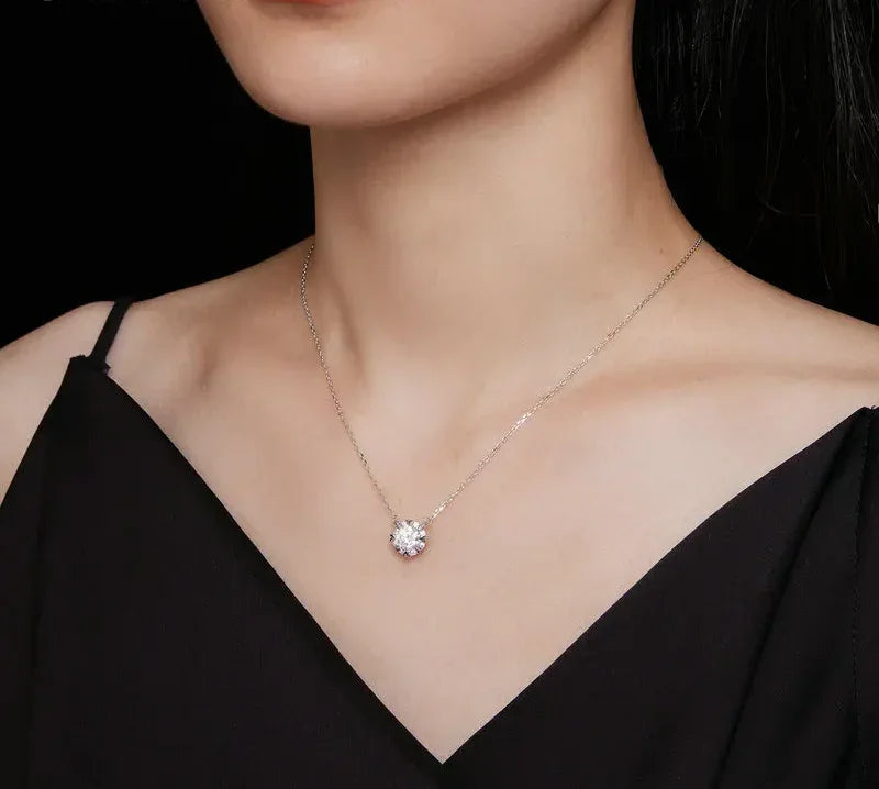 Dazzling Diamond Alternative: 1ct Moissanite Sterling Silver Pendant Necklace - Velora Luxury Fashion