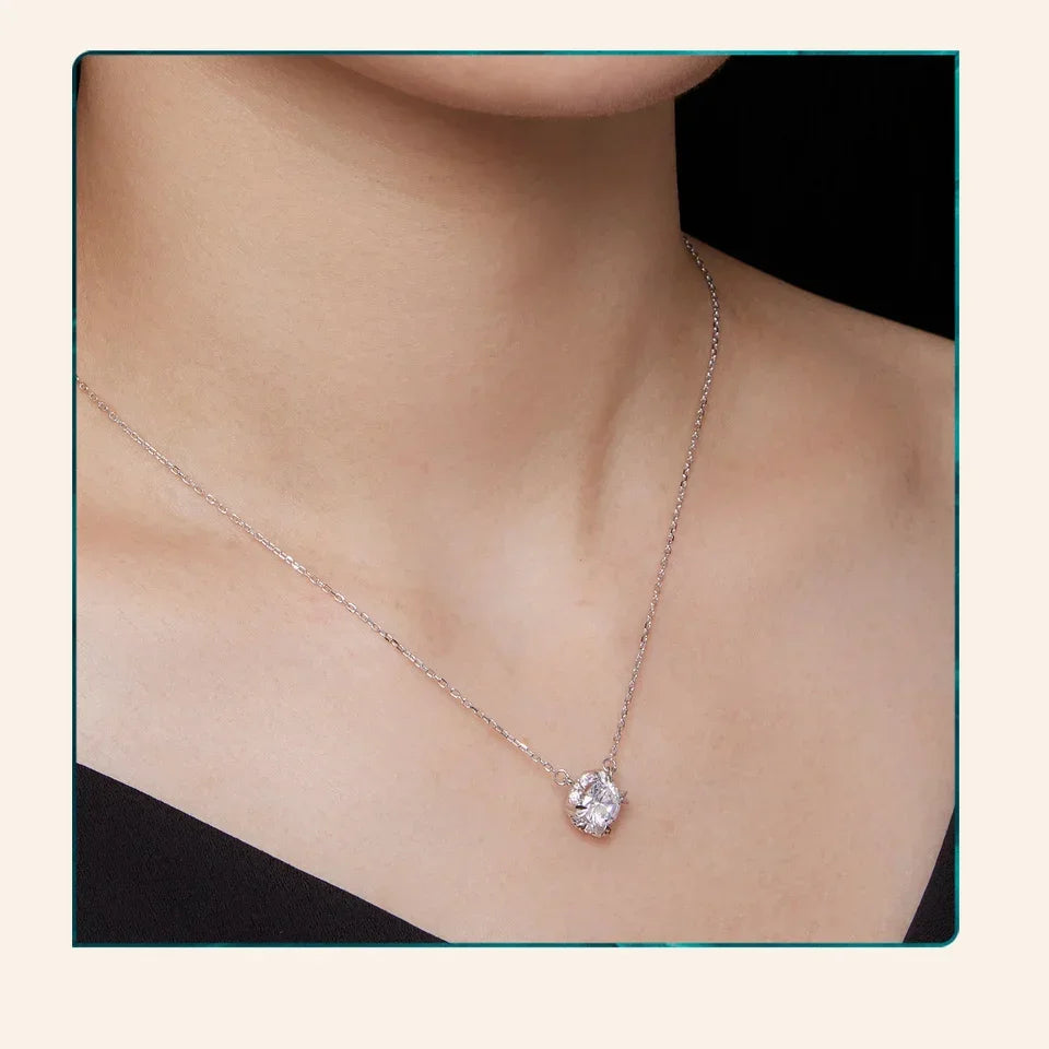 Dazzling Diamond Alternative: 1ct Moissanite Sterling Silver Pendant Necklace - Velora Luxury Fashion