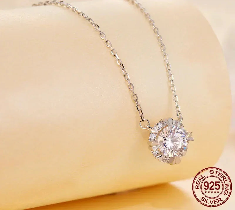 Dazzling Diamond Alternative: 1ct Moissanite Sterling Silver Pendant Necklace - Velora Luxury Fashion