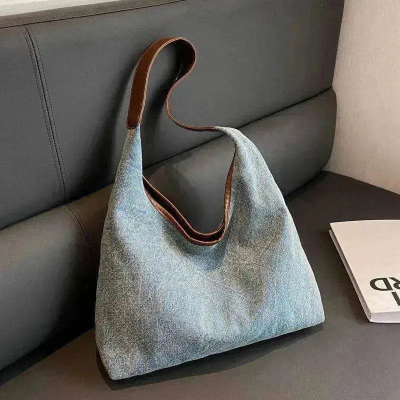 Denim Bucket Bag: Women's Large Tote - Velora