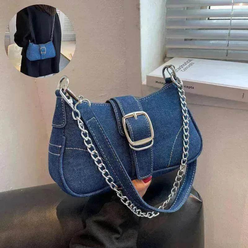 Denim Shoulder Bags Women's Fashion Chains Handbag Crossbody Bags Small Square Armpit Bag - Velora